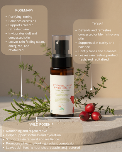 Rosemary, Thyme and Wild Rosehip Hydrosol - makoiiapothecary
